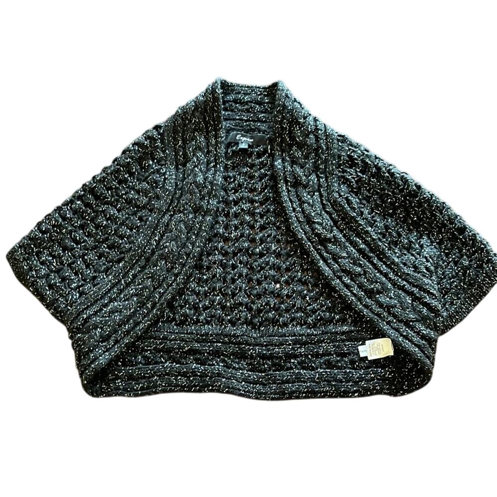 Express Black & Metallic Silver Knit Shrug Bolero Sweater Woman Size Small